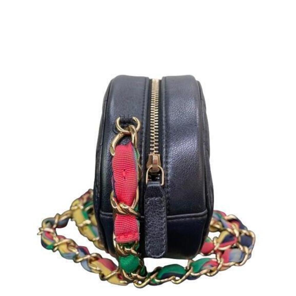 CHANEL Matelasse Coco Mark Round Chain Shoulder Bag Black Lambskin - Picture 4 of 7